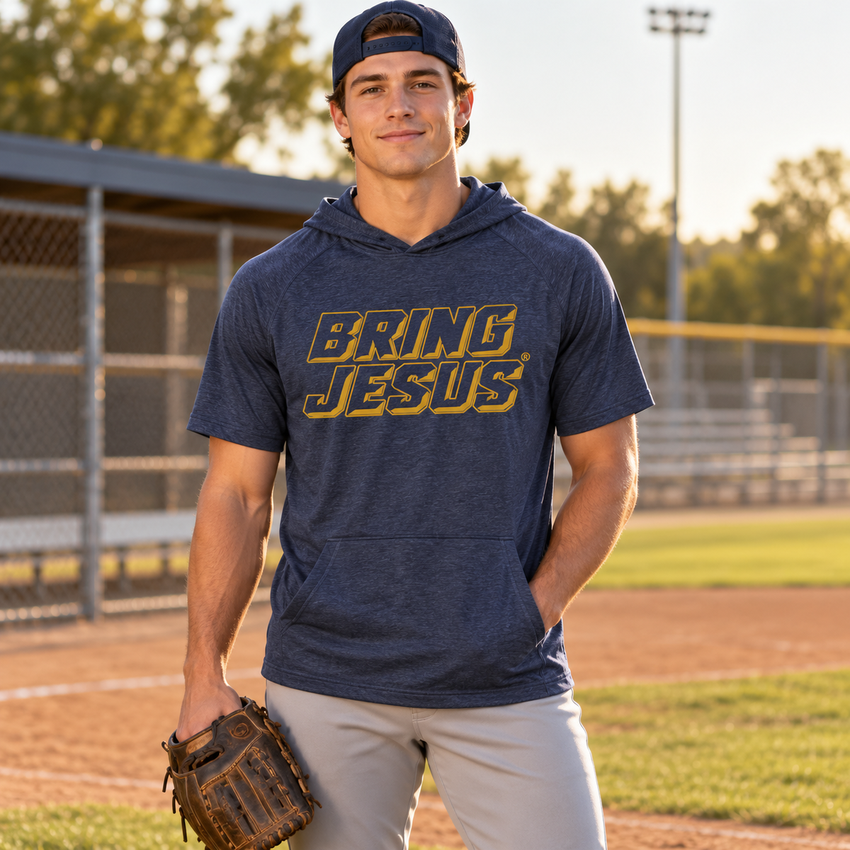 Bring Jesus Campus Short Sleeve Hoodie — CCHS Navy & Gold